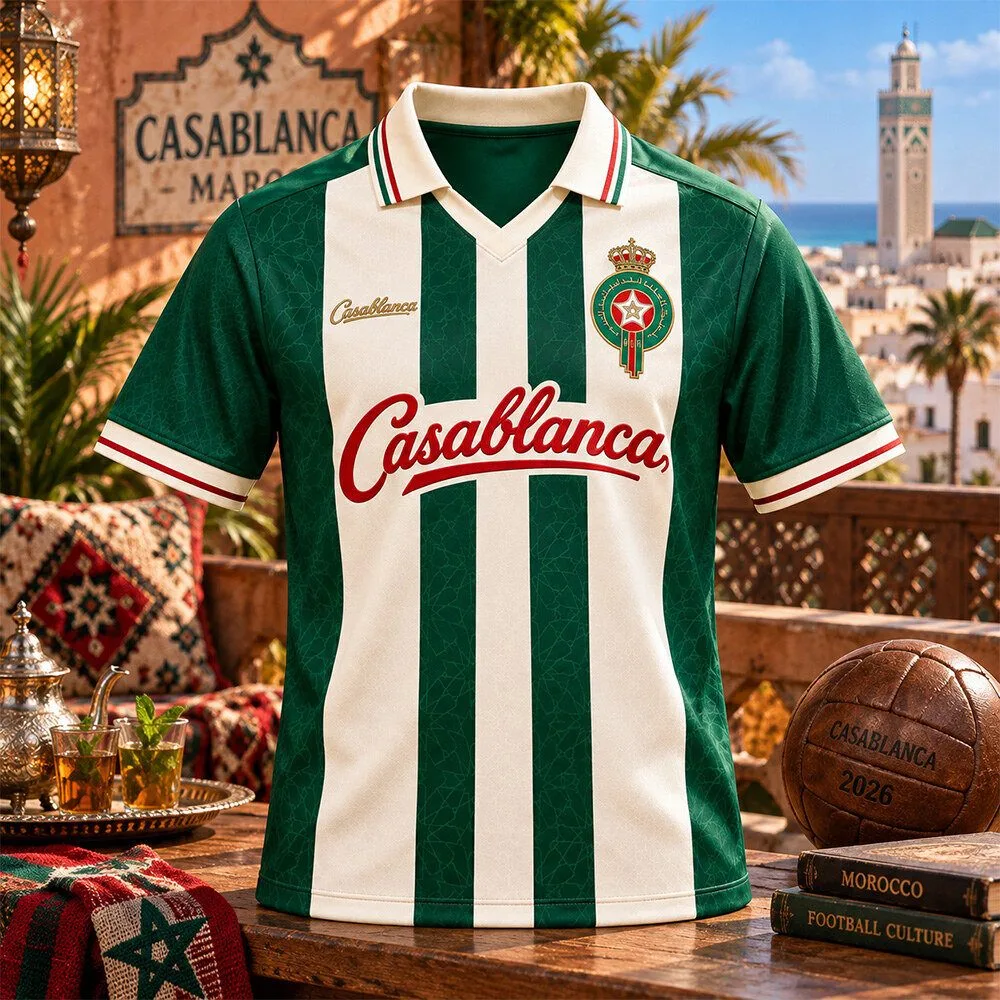 Morocco Casablanca Green And White Stripe Retro Soccer Jersey Shirt 2026