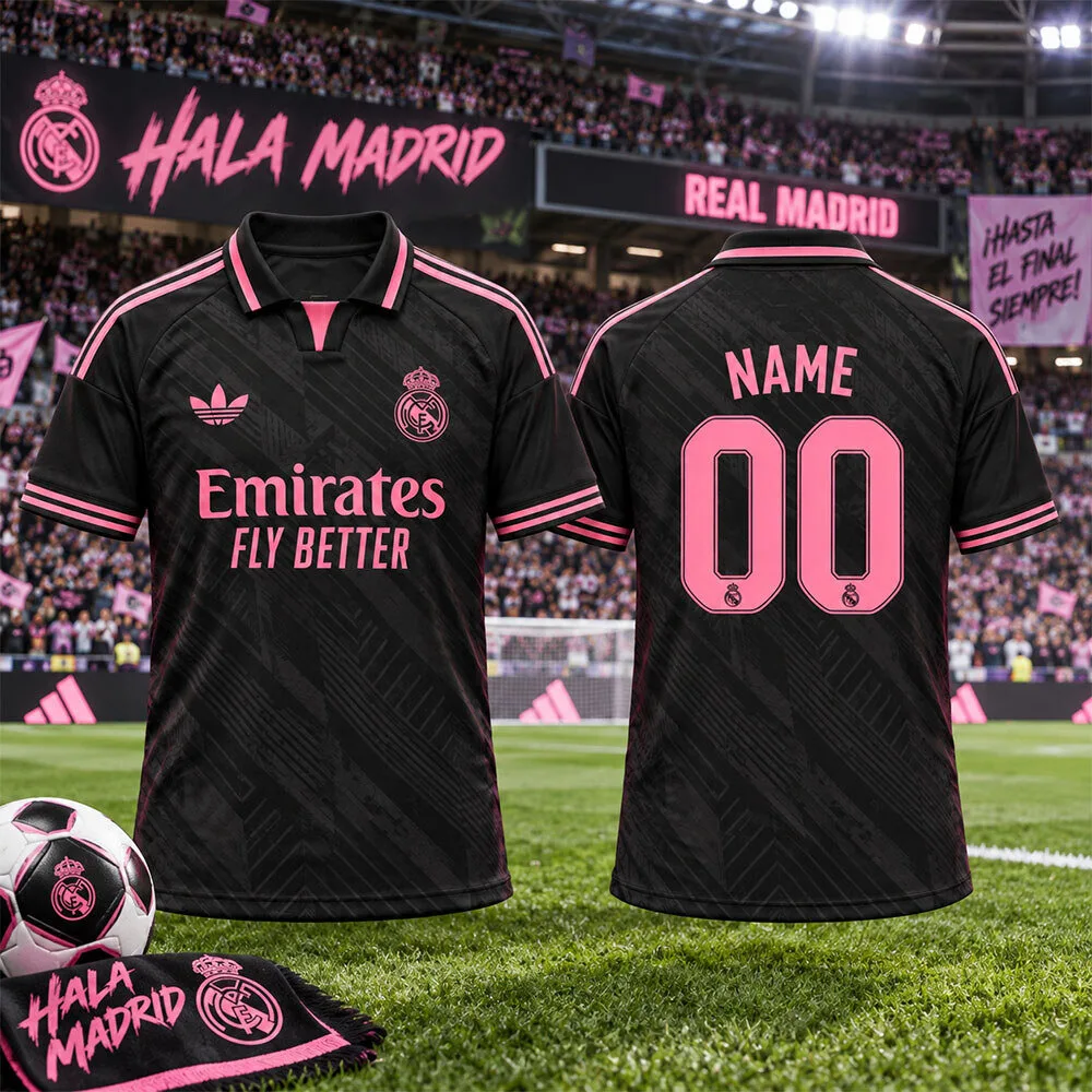 Real Madrid Adidas NOIR ROSA Black And Pink Concept Away Jersey Shirt