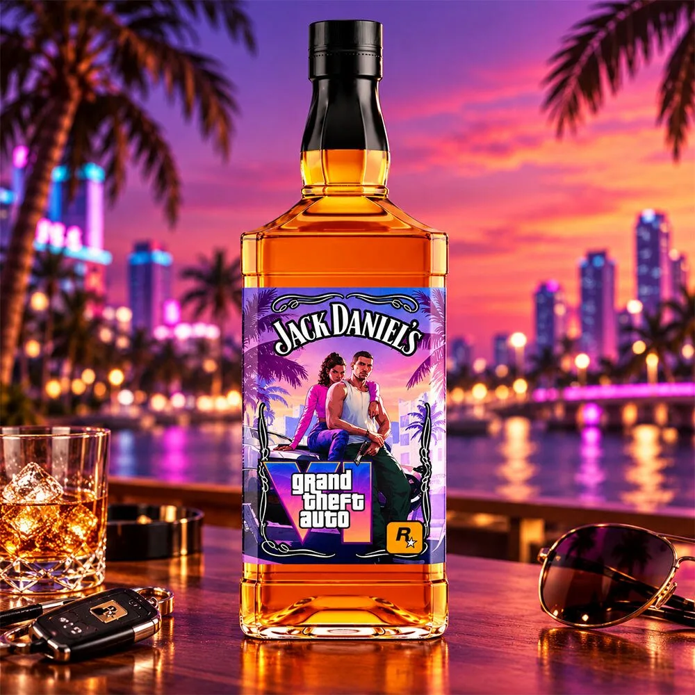 Limited Edition Jack Daniel's Grand Theft Auto VI GTA 6 Drink Wrap Whiskey Bottle